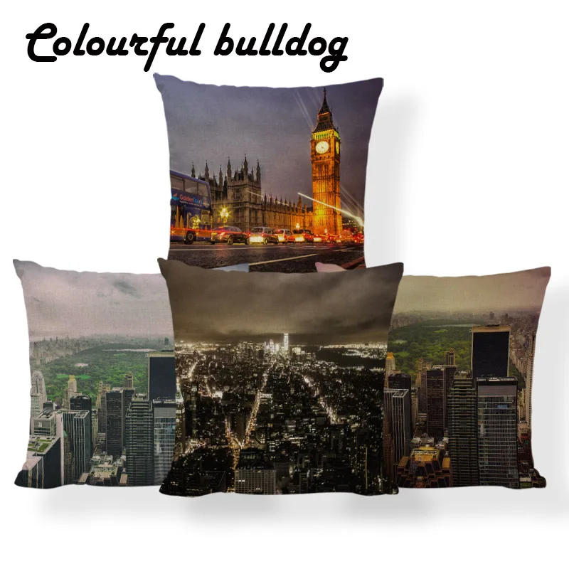 

London Big Ben Cushion Cover Building Attractions Pillowcase Mid Century Family Gifts For Sofa Throw Pillows 43Cm Polyester Soft