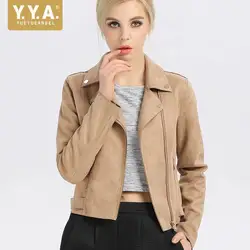 Брендовая замшевая куртка для женщин осень 2019 г. Новый Slim Fit Короткие Стиль искусственная кожа куртки Улица молния воротник с лацканами