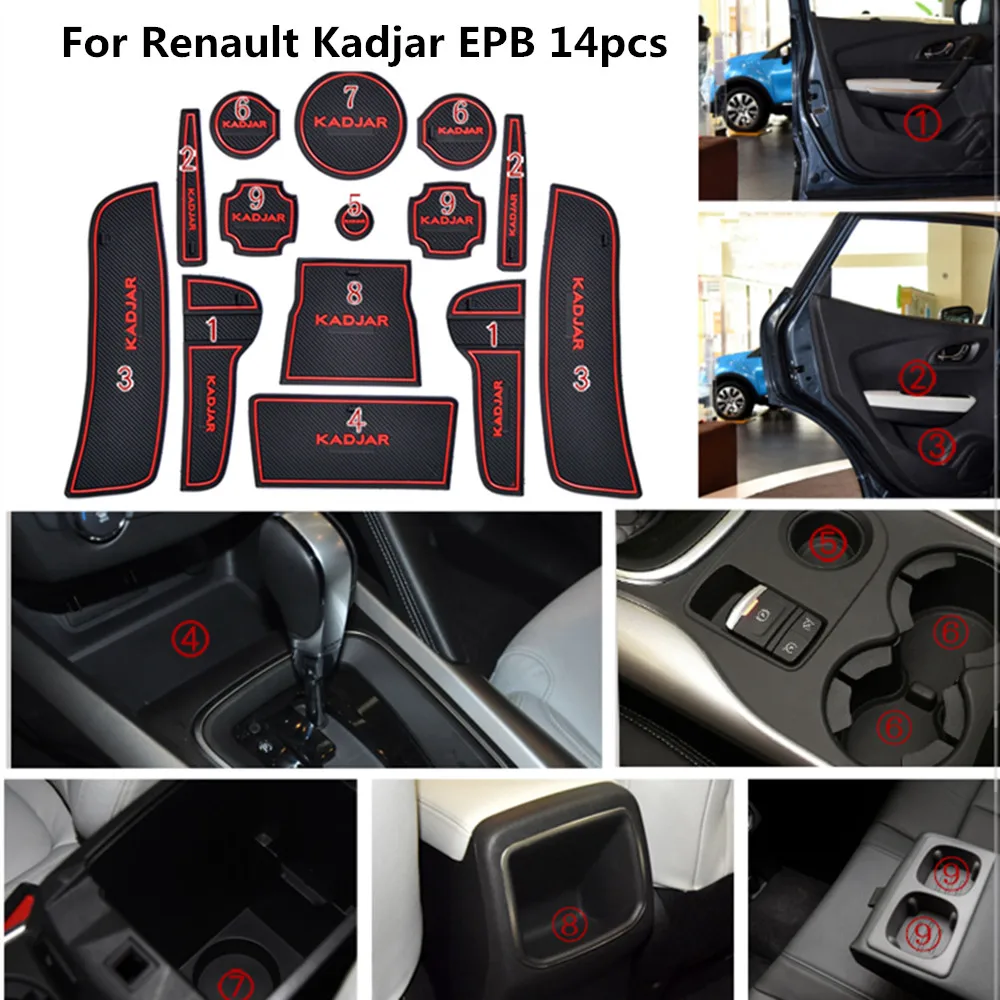 

Door Groove Gate Slot Pad Anti Slip Mats Non-Slip Cup For Renault Kadjar EPB MB With Logo Protection Car-styling Acccessories