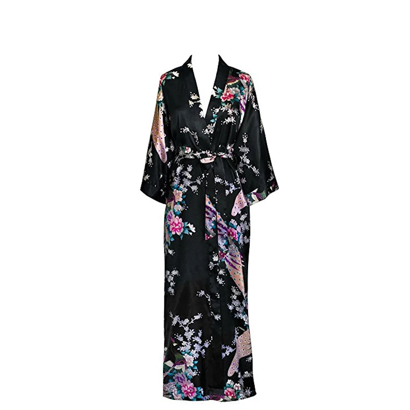 Women Sleepwear Bride Robes Plus Size XXXL Chinese Long Robe Print Flower Peacock Kimono Bath Gown Sexy