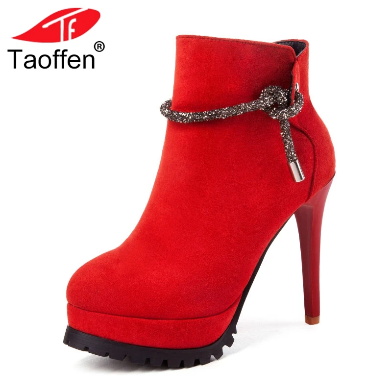 

TAOFFEN Women's Boots Platform Winter Warm Ankle Boots Thin Heels Zipper Shoes Woman Fashion Sexy Short Boots Size 33-43