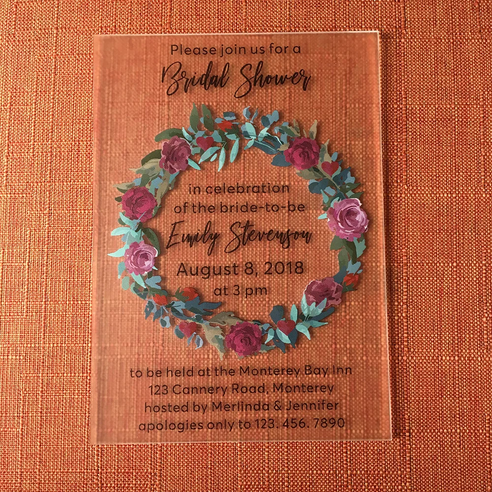  50pieces Per Lot Customized Rustic Floral Watercolor Style 5x7inch Frosted Acrylic Wedding Bridal S - 32866026477