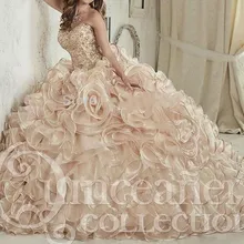 Роскошный Шампанское Вышивка бальное платье со стразами Бальные платья до пола Длина Vestidos De 15 Anos Сладкий 16 платья