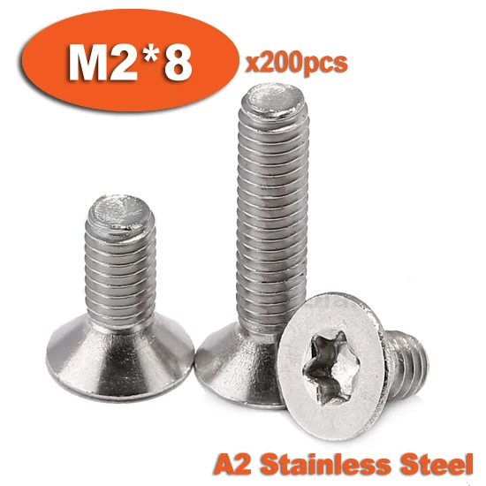 

Винты Torx из нержавеющей стали с потайной головкой, 200 шт., DIN965 M2 x 8 A2