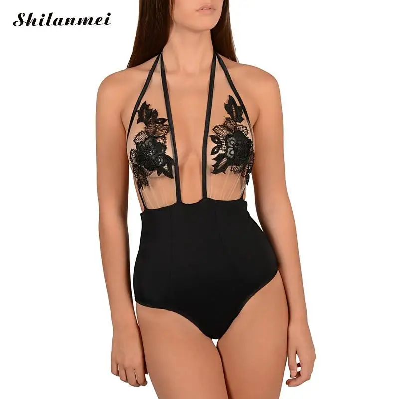 

thong bathing suits Monokini transparent patchwork black sexy swimsuit women one piece monokini 2017 s m l xl swimsuit girls