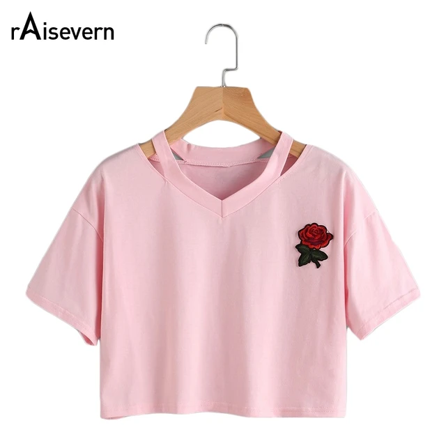 New Hot Women Tops Rose Print Design Aliens T Shirts Women Short Sleeve ...