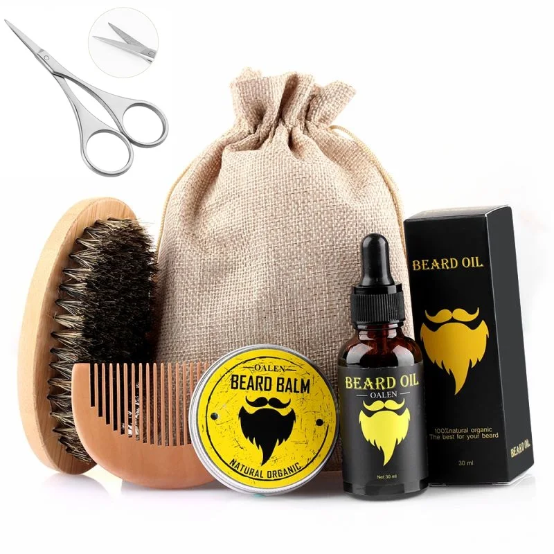 

30g 6PCS Bag Men Beard Oil Kit Food Storage Kits Brush Comb Beard Wax Male Care Kit Beard Balm Care Set Man Gift Kit For Beard