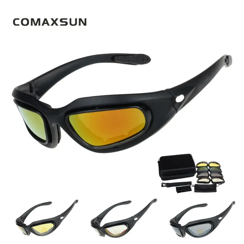 

COMAXSUN Army Goggles Cycling Glasses Military Sunglasses 4 Lens Men's Desert War Game Tactical Glasses Sporting C5 STS102