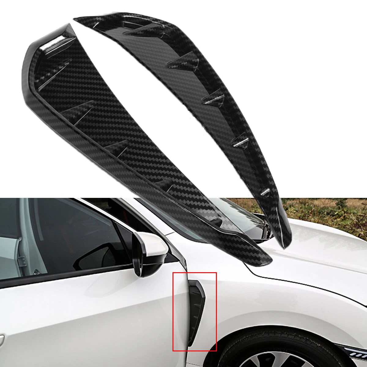 2Pcs Car Front Door Side Winglet Vents Cover Type R Air Vent Cover Trim
