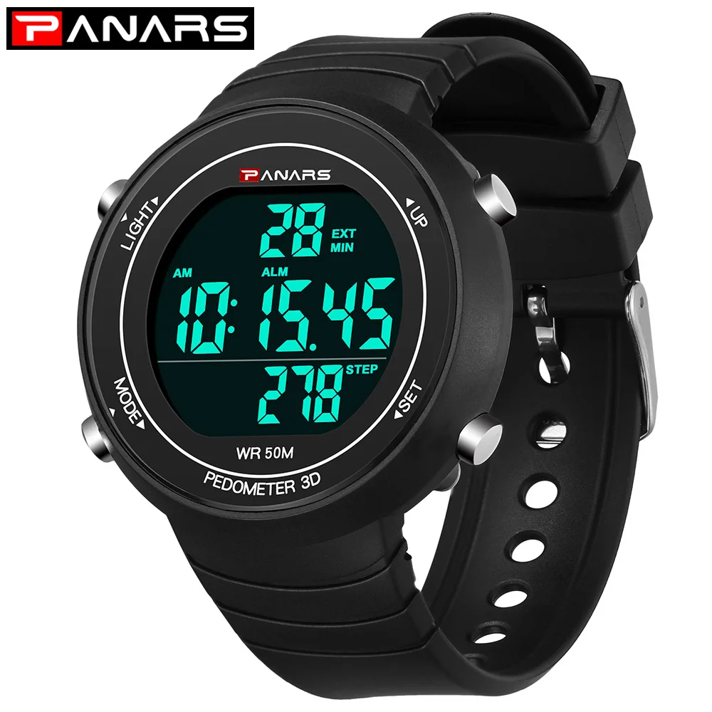 

Fashion Men Wrist Watches Waterproof Multi-function 3D Pedometer Sport Watch Men Luminous Dual Display Quartz Watch Student