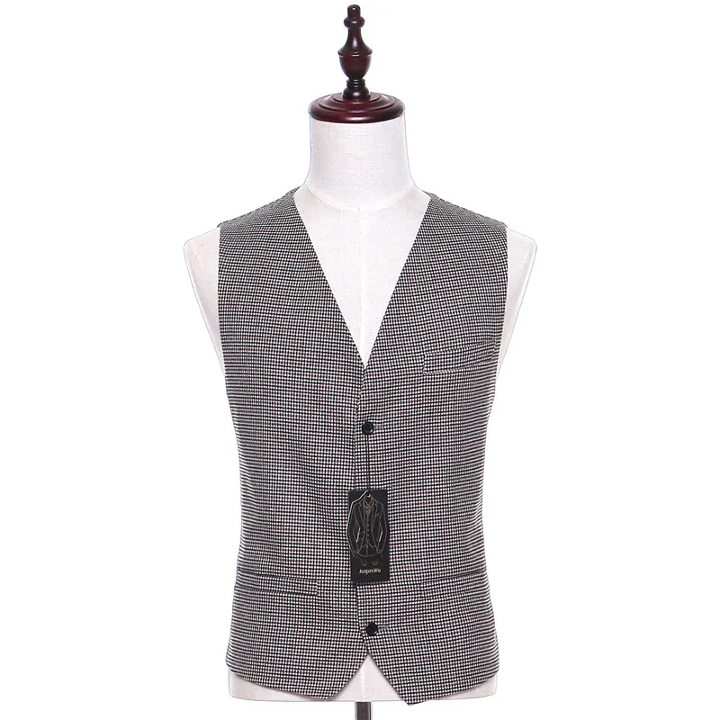 2  .49.99.  New Plaid Fabrics Men Suit Vest Sleeveless Light Gray Vintage Fashion Spring Autumn Waistcoat Four Button Two Pocket CUSTOM MADE