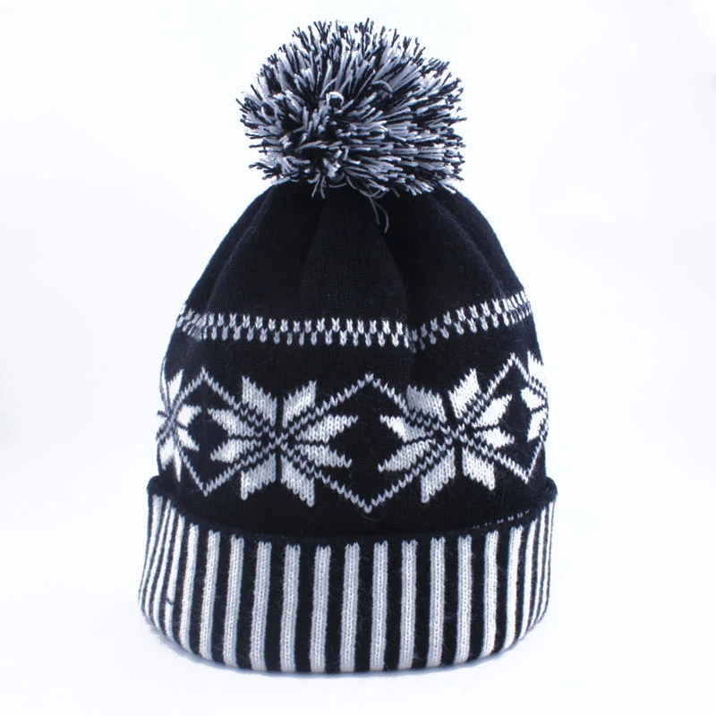 Pom Pom Beanie Winter Knit Hat for Men Womens Black and White Striped Cuff Ski Hats Warm Caps|winter knitted hats|knitted hatski hat - AliExpress