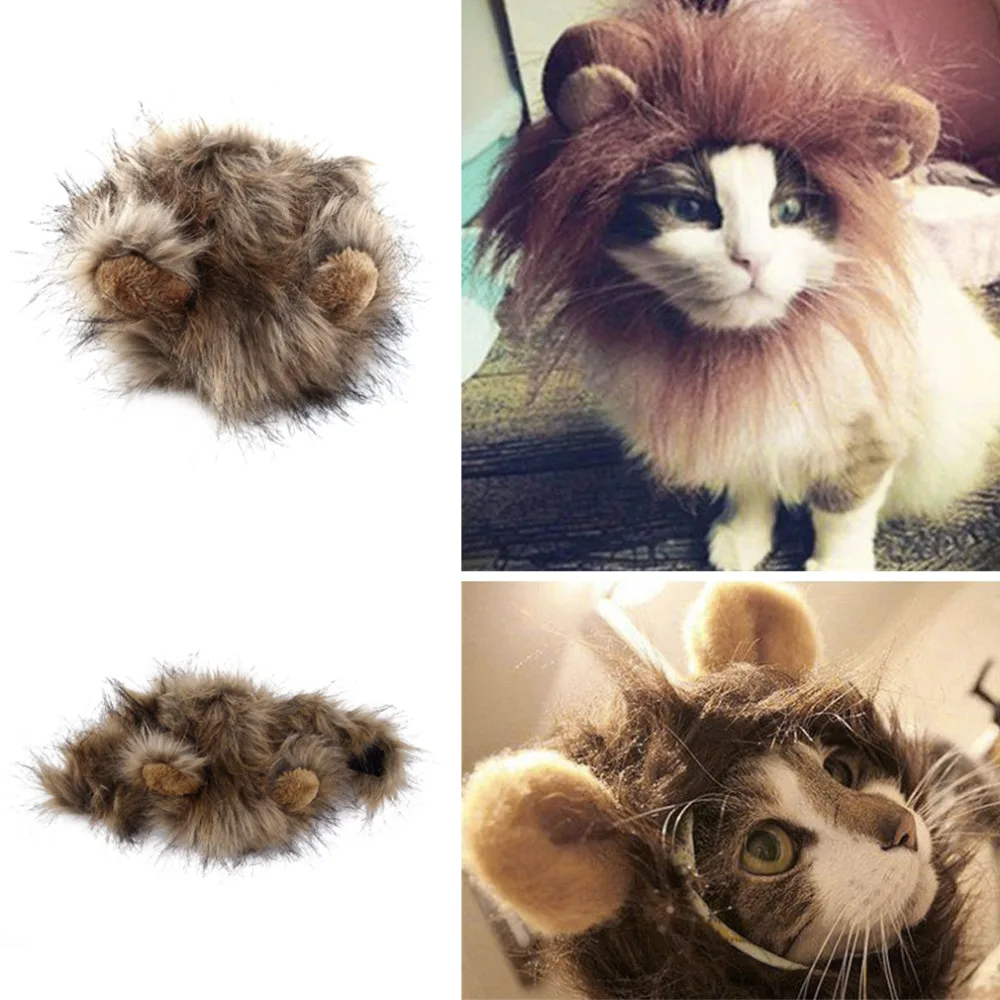2017 funny cute pet cat costume cosplay lion mane wig cap hat for cat halloween xmas clothes fancy dress with ears autumn winter - Funny Cat Halloween 2017 funny cute pet cat costume cosplay lion mane wig cap hat for cat halloween xmas clothes fancy dress with ears autumn winter - Funny Cat Halloween