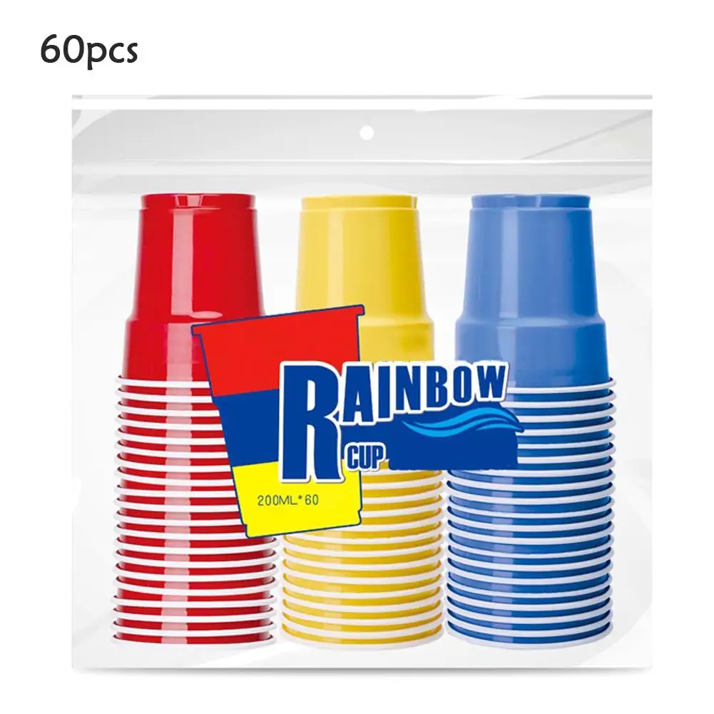 

60pcs/Set Disposable Cup 200ml Colorful Travel Cup PP Plastic Home Office Drinking Cup Party Supplies For Birthday Party