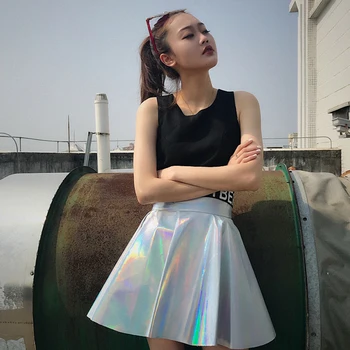 

Sexy Women Slim PU Leather Skirt Femme High Waist Short Mini Skirts Womens Pleated Party Faux Leather Skirts