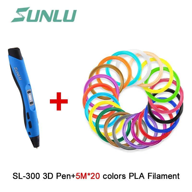 SUNLU 3D Ручка SL300A сменная ABS/PLA/PCL нить 1,75 мм черная 3D Ручка для рисования Sunlu для детей и взрослых подарки на день отца - Цвет: Blue Pen 100m PLA