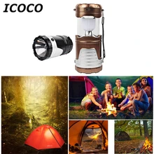 ICOCO туристический светильник на солнечных батарейках светодиодный перезаряжаемый ручной светильник тент Фонарь Свет USB порт зарядка для мобильного телефона для пеших прогулок Campping