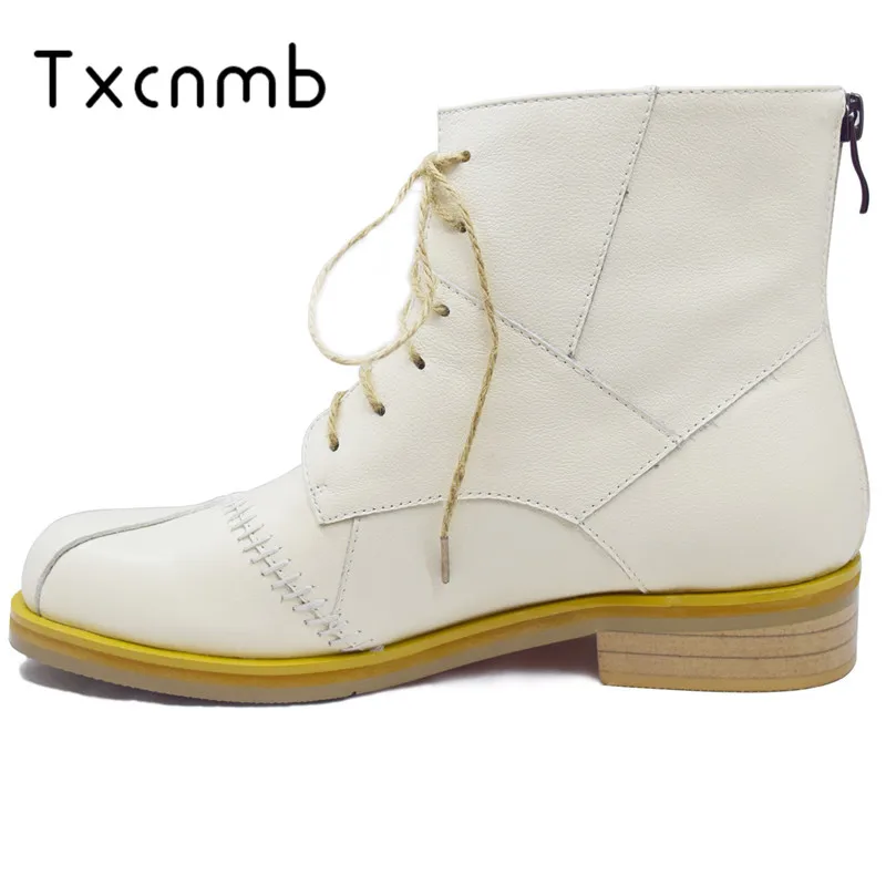 

TXCNMB 2019 Classic Genuine Leather Ankle Boots Women platform high Heels Western motorcycle boots punk New Shoes Woman