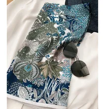 Потрясающие синие принты шелковый шарф хиджаб головные шарфы для женщин модные шарфы шаль платок 35"