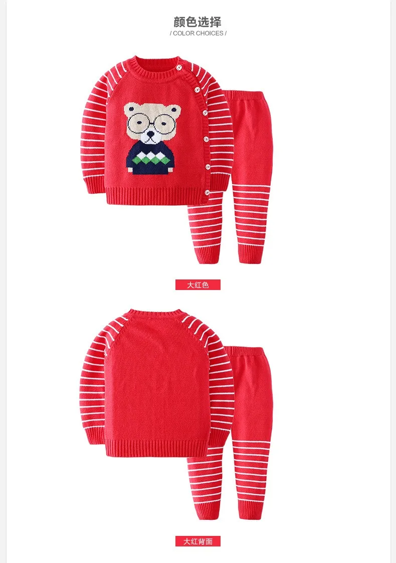 Вязаный зимний свитер для мальчиков и девочек детская трикотажная куртка одежда для малышей с длинными рукавами комплект из 2 предметов(топ+ штаны