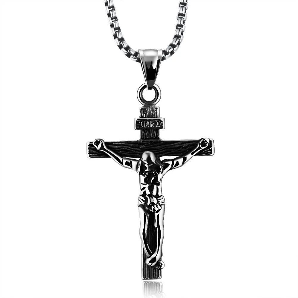 Mdiger Jesus Crosses Brand Necklace Pendant Titanium Steel Black