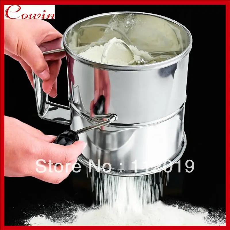 Free shipping stainless steel mixing Diy manual hand flour sifter cup