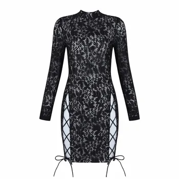 

New Fashion 2018 Celebrity Lace Dress Sexy Women Party Dress Nightclub Bodycon O Neck Full Sleeves Vestidos