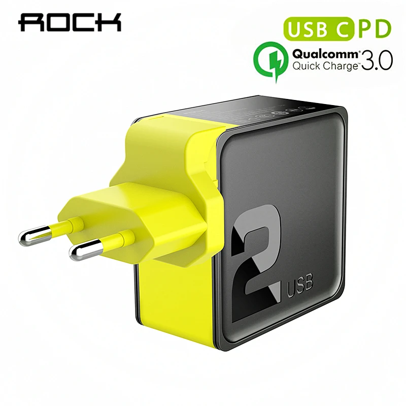 

ROCK Dual USB PD QC 3.0 Charger 36W Super Quick Charger EU US Plug for iPhone Samsung Huawei Type C Cable SFCP Quick Charging