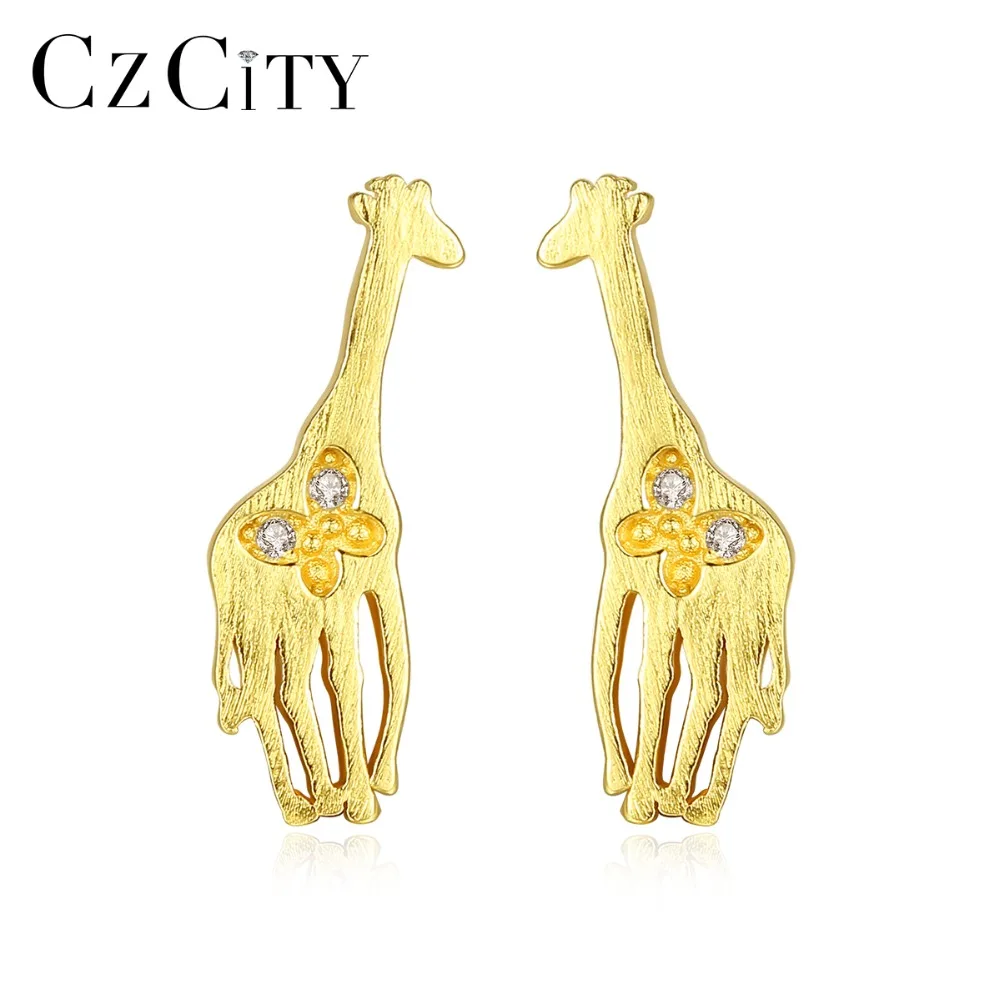 

CZCITY Korean Genuine 925 Sterling Silver Cute Butterfly Giraffe Animal Stud Earrings for Women Brushed Earrings Fine Jewelry