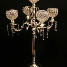 H76cm 5 филиал серебристого металла этаж weddingcandelabra Хрустальный подсвечник стеклянный подсвечник holdert с хрустальным шаром ZT027