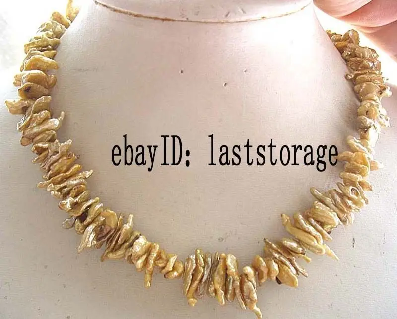 

FREE SHIPPING>>>@@ > N1519 freshwater pearl champange reborn keshi biwa necklace