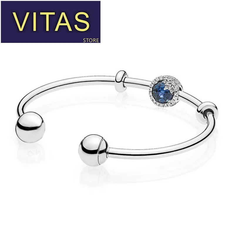 

WinTion PAN S925 Simples Pulseira De Prata Pulseira Moda Elegante Azul Zircon Frisado Pulseira Casal Presente de Natal