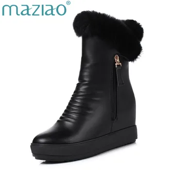 

MAZIAO 2018 Women Mid Calf Boots Wedges Heel Zipper Fashion Snow Boots Keep Warm Wiinter Round Toe Women Snow Boots Size 34-39