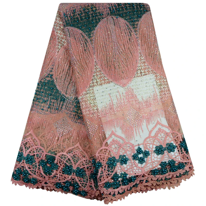 

French Lace Fabric With Rhinestones And Beaded Embroidered Tulle Lace For Women Dress High Quality Nigeria Wedding African Lace