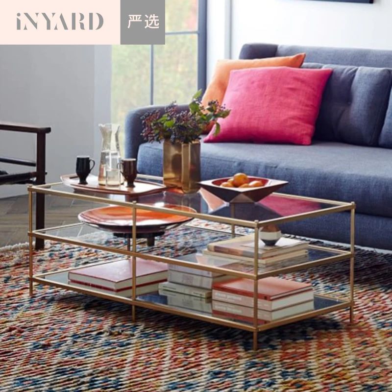 [InYard selected]1.2 meters, metallic gold silver, Nordic modern, simple line, glass stainless steel tea table