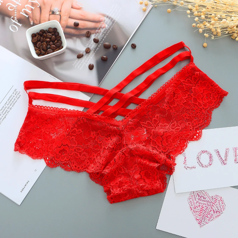 Sexy Panties Women Lace Low-rise Solid Sexy Briefs Female Underwear Pant Ladies Cross strap lace Lingerie Women G String Thong