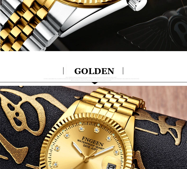 Мужские часы, золотые, нержавеющая сталь, кварцевые часы, водонепроницаемые, с датой, люксовый бренд, мужские наручные часы, часы, Прямая поставка, Relogio Masculino