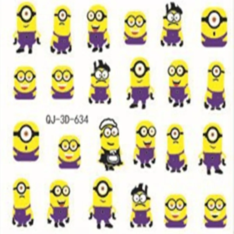 

3D Sticker Beautiful Nail Tattoo Stickers- NAIL ART WATER TRANSFER DECALS STICKERS MINIONS MOVIE despicable me&cartoon 2 pcs