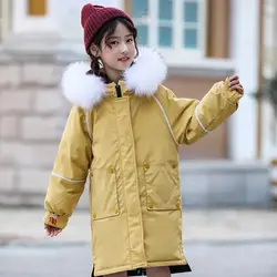 Новинка 2019 года, детские пуховики однотонная Длинная утепленная верхняя одежда с граффити, пальто для девочек 6, 8, 10, 12, 14 лет, Двусторонняя