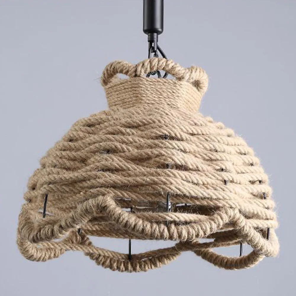 Vintage Industrial Hemp Rope Pendant Light Loft Edison Rustic Hanging