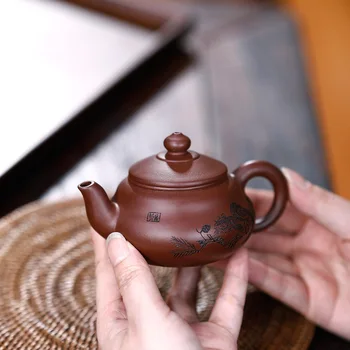 

Teapot Famous Manual Raw Ore Bottom Groove Clear Purple Mud Flat Pan Pot Kung Fu Tea Have Household Infusion Of Tea Kettle