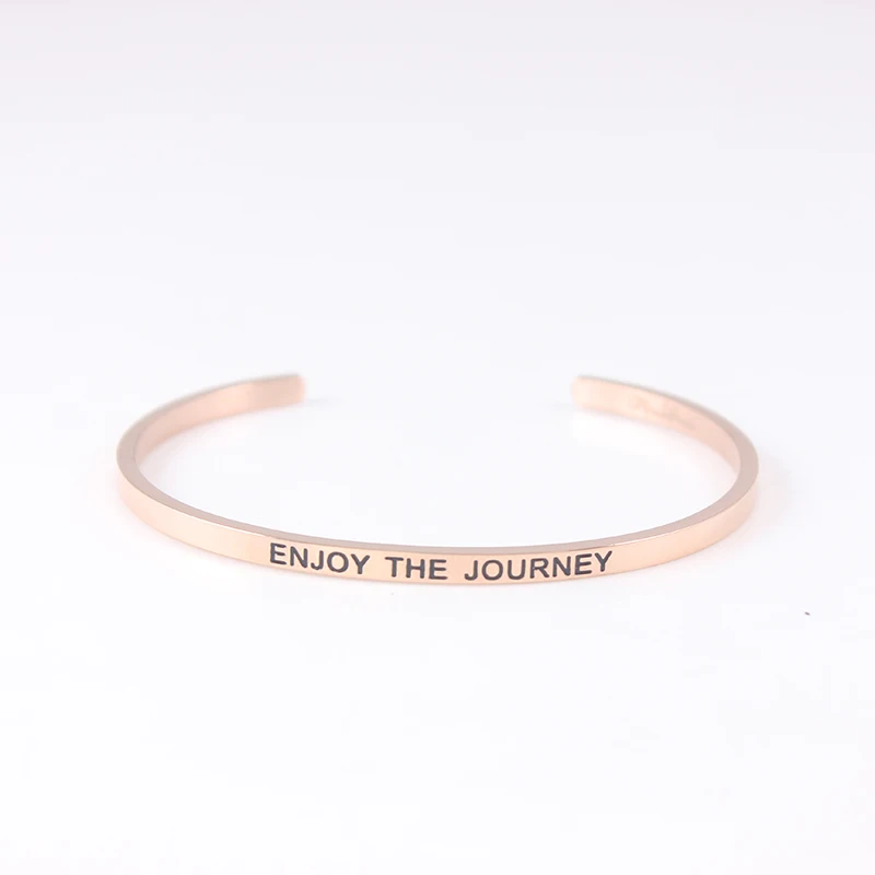 

Smile Rose Gold Inspirational Bracelet 316 Stainless Steel ID Bracelet Bangles Personalized Women Jewelry Letters Bracelets