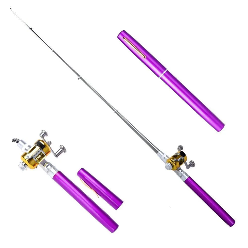 

purple Mini Portable Pocket Aluminum Alloy Fishing Fish Spinning Rod Pole with Reel