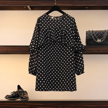 

2019 Spring European Style Women Dresses Plus Size L- 4XL Dot Ladies Robe Coffion Loose Vestidos Street Ruffles Brand Dresses