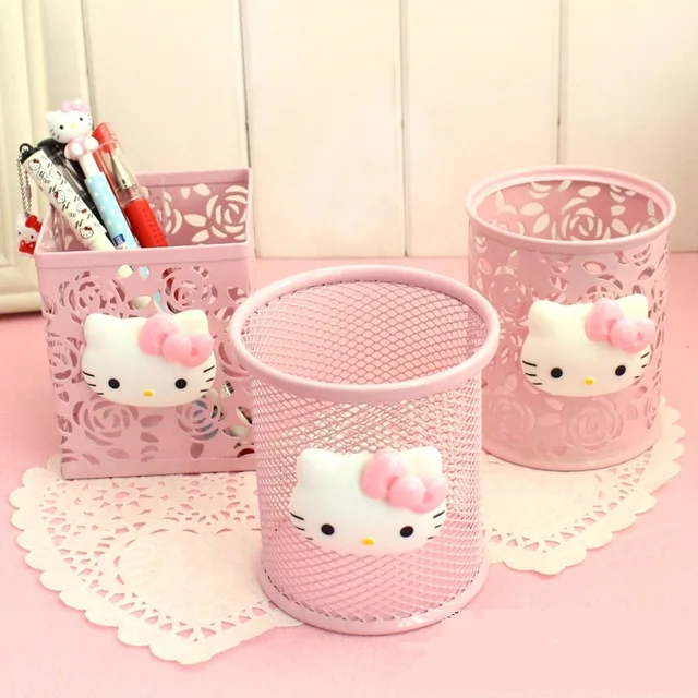 Kawaii O Kitty Pink Hollow Metal Pencil Pen Holder Desk Kawaii O Kitty Pink Hollow Metal Pencil Pen Holder Desk Organizer Storage Box Stand Case Student