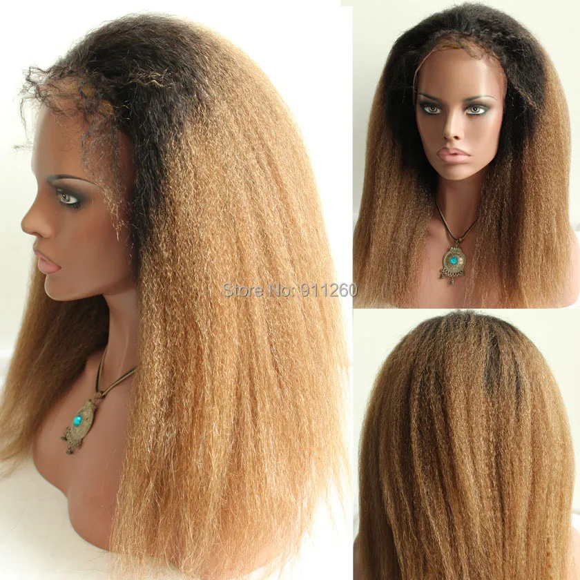

Free Shipping! 20",Ombre Color T #1b/ #27  Indian Human Hair  Front Lace Wig Custom Order For Black Women