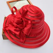 Nova moda feminina verão organza chapéus de sol aba larga com grande flor fedora chapéu elegante senhoras casamento igreja festa chapéu