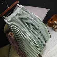 Женская плиссированная юбка из металлического атласа шикарная зеленая Длинная зимняя юбка с высокой талией Новое поступление эластичные юбки для девочек уличная офисная Империя OL