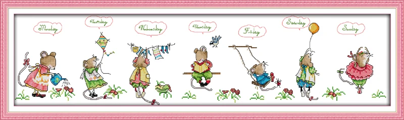 

Happy mice, counted printed on fabric DMC 14CT 11CT Cross Stitch kits,embroidery needlework Sets, Home Decor