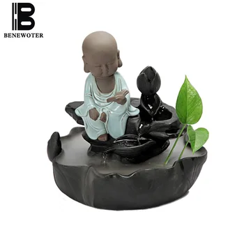 

110/220V Vintage Ceramic Lovely Monk Feng Shui Water Fountain Atomization Purifying Air Decoration Decor for Wedding Gift Crafts